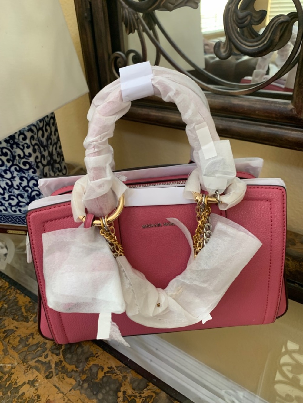 Michael Kors Rose Pink Leather Satchel with Charm Chains - Picture 4 of 8